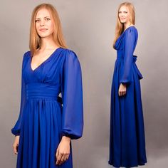 "V-neck Dress With Sleeves ● The perfect formal dress ● Does not leave anyone indifferent lover of comfort, elegance and quality ● Can be made in different colors! (write what you want in the comments to the order) ● Beautiful V-neck ● Long sleeves ● Beautiful chiffon belt tied at the back ● Flowy skirt is made with two layers of the chiffon ● Standard length 153cm (60 inches) fits as full length dress ● We can make a dress with custom length if you need Please, find your size in STANDARD SIZE G Formal Chiffon V-neck Gown, Elegant Flowy V-neck Gown, Chiffon V-neck Evening Dress For Wedding, Fitted Chiffon V-neck Dress For Formal Occasions, Elegant Flowy Evening Dress For Prom Season, Chiffon V-neck Evening Dress For Prom, Elegant V-neck Bridesmaid Dress For Prom, Flowy V-neck Chiffon Dress For Formal Occasions, Formal Flowy V-neck Chiffon Dress