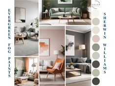 a collage of living room furniture and colors