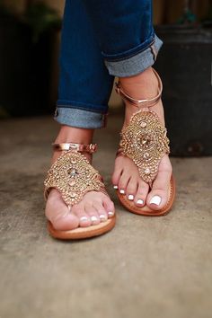 Gold embellished high society sandal. Very Indian summer. I'm in love. High Society, Cute Sandals, Shoe Closet, Timberland Boots, Sandals Summer, Beautiful Shoes, Keds