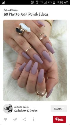 Matte lavender coffin nails Nails And Rings, Manicured Nails, Solid Color Nails, Matte Nail Polish, Fall Acrylic Nails, Orange Nails, Coffin Nails Designs