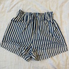 Brand New Condition, Worn Once, Blue And White Striped High Waisted Summer Shorts, Chic Blue Relaxed Fit Shorts, Striped Shorts, Blue White, High Waist, Color Blue, Size 4, Blue And White, High Waisted