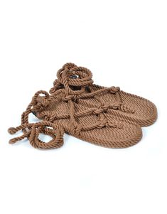 Flat thong sandal with slave lacing (ankle) Hand made Vegan made Made recycled plast Eco friendly Color: coffee Composition: polypropylene rope Rope Sandals, How To Make Rope, Sandals Brown, Color Coffee, Tory Burch Miller Sandal, Brown Sandals, Luxury Store, State Of Mind, Luxury Shop