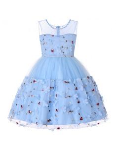 Cheap Light Blue Floral Girl Dress For Birthday Party Dress For Birthday Party, Kids Birthday Dresses, Girls Ball Gown, Banquet Dresses, Wedding Flower Girl Dresses, Blue Tulle, Wedding Dresses For Girls, Frocks For Girls, Fashion Costume