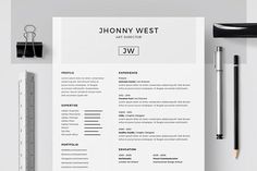 a clean and modern resume template with a pen, pencil and ruler on the desk