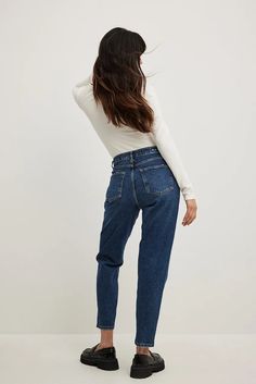 Mom High Waist Jeans Blue | NA-KD Dark Wash Mom Fit Jeans For Spring, Casual High Rise Mom Fit Cropped Jeans, Casual High Rise Cropped Mom Jeans, Casual High Rise Mom Jeans, Fall Denim Blue Cropped Mom Jeans, Fall Cropped Mom Jeans In Denim Blue, Denim Blue Mom Fit Jeans For Fall, Dark Wash Mid-rise Mom Jeans, Fall Mom Fit Denim Blue Jeans