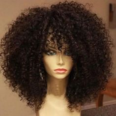 16 Inch Afro Kinky Curly Hair Wigs With Bangs Soft Fluffy Synthetic Fiber None Lace Wigs For Party Cosplay Daily Use Curly Full Lace Wig, Afro Wig, Virgin Hair Wigs, Human Wigs, Pelo Afro, 100 Human Hair Wigs, Curly Human Hair Wig, Curly Lace Front Wigs, Front Lace Wigs Human Hair