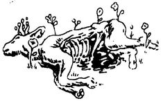 an ink drawing of a frog with its mouth open and tongue out, sitting on the ground