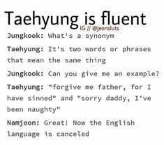 an image of a poem written in black and white with the words taehyung is fluent