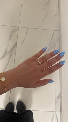 Acrylic Nails Almond One Color, Sold Color Almond Nails, Simple But Cute Nails Acrylic Almond, Arctic Blue Nails, Blue Acrylics Almond, Light Blue Nails Plain, Spring Nail Inspo Solid Color, Light Royal Blue Nails, Light Blue Nail Ideas Almond