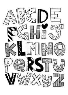 the alphabet is made up of letters and numbers, all in black and white colors