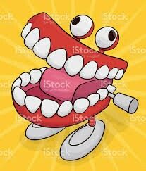 cartoon character with big teeth on yellow background