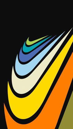 a black background with multicolored lines in the shape of an abstract wave on it