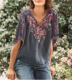 🌸 Beautiful Embroidery Flower Design Blouse | Tribal Hippie Designs | Boho Floral Blouse | Embroidered Blouse For Women | Gift For Her 🎁 🌟 What's Included - 1x Embroidery Flower Design Blouse 👗 Are you looking to liven up your wardrobe? Well, look no further than this beautiful embroidered floral blouse! This blouse is a great casual piece to style around your day! 🛍️ Providing comfort in a blouse is one of our biggest priorities when designing our items. This is why we have made sure to us Plus Size Bohemian, Mode Hippie, Monogram T Shirts, Sleeves (women), Blouse Vintage, Plus Size Blouses, Looks Vintage, Shop Blouses, Short Sleeve Blouse