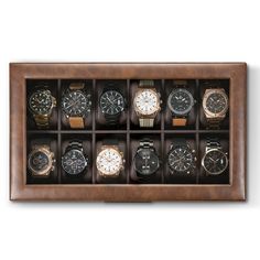 PRICES MAY VARY. Will Hold Your Large and Small Watches - This 12 Slot Mens Watch Box 's compartments are 52mm wide and has a high clearance to accommodate your large and bulky watches. The pillows are soft and can be squeezed to accommodate smaller watches as well. "ATTENTION WATCH COLLECTORS" Are you struggling to keep your watches organized, protected and easy to find? Are you Looking for the most beautiful luxury watch box to accommodate your or a loved one's expanding watch collection?

Gle Watch Collection Display Modern, Business Brown Box Watch Accessories, Luxury Men's Watch With Day-date Display, Luxury Brown Analog Display Watches, Business Brown Watch Accessories Box, Rectangular Brown Watch Case For Business, Small Watches, Business Brown Rectangular Watch Case, Luxury Watch Box