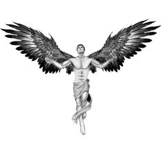 a drawing of a man with wings on his chest and arms spread out to the side