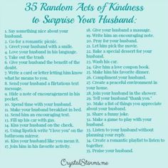 the 25 random acts of kindness to surprise your husband on valentine's day or any special occasion