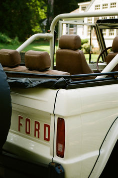 the back end of a white ford truck