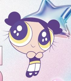 a cartoon character with big eyes and stars above her head