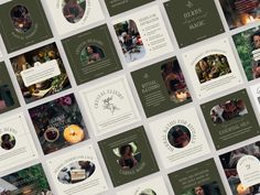 a series of brochures with images of people and food items on them, all in different colors