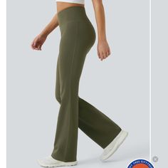 See Photo Of Product Details Smoke And Pet Free Olive Green Plain Pants, Forest Night, Flared Leggings, Pilates Yoga, Leggings With Pockets, Flared Trousers, Bleach Wash, Flare Trousers, Flare Leggings