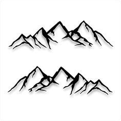 three mountain silhouettes are shown in black on a white background, each with different shapes and sizes