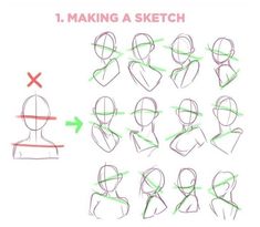 how to draw the head and shoulders in one point, step by step drawing instructions for beginners