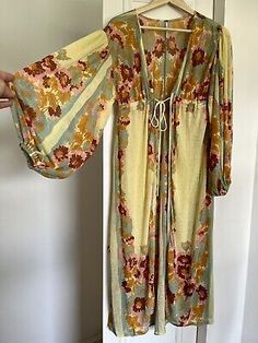 Top Rated Free People Ladies Pale Yellow Multicolour Dress Kaftan Cover-Up size M, Womens Clothing Vintage Long Sleeve Maxi Dress For Summer, Fitted Long Sleeve Spring Kaftan, Fitted Long Sleeve Kaftan For Beach, Spring Long Kaftan Dress, Bohemian Multicolor Dress For Daywear, Summer Long Sleeve Kaftan Dress, Long Sleeve Summer Kaftan Dress, Flowy Multicolor Vintage Dresses, Flowy Vintage Multicolor Dresses