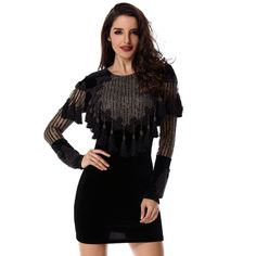 Item Description Long Sleeves Thick Material Velvet Material Bodycon Fit Gold & Black Beaded Long Sleeve Tassels Mesh/Sequin In Chest Area And Sleeves Zippered Back Model Wore Small *Superb Quality! Item Material 90% Polyester, 10% Cotton Elegant Beaded Fringe Mini Dress, Elegant Beaded Fringe Dress For Date Night, Elegant Mini Length Dresses With Beaded Fringe, Elegant Black Embellished Bodycon Dress, Elegant Mini Dress With Beaded Fringe For Night Out, Embellished Black Bodycon Evening Dress, Black Sequin Long Sleeve Bodycon Dress, Black Sequin Mini Dress For Winter, Black Long Sleeve Sequined Bodycon Dress