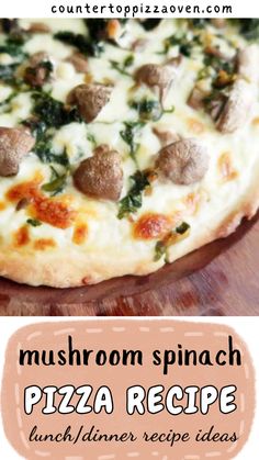 the mushroom spinach pizza recipe is ready to be eaten and put on the table