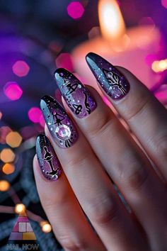 Unleash your inner witch with these spellbook-inspired nails! 🖤📚 Featuring mystical symbols, arcane scripts, and enchanted designs, these nails are perfect for casting some serious style spells. 💅✨ #AncientSpellbook #MysticalMani #MagicNails Cosmic Nails, Silk Wrap Nails, Mystical Symbols, Witchy Nails, Magic Nails, Nail Prices, Nail Shimmer, Nail Pops, Holographic Nail Polish