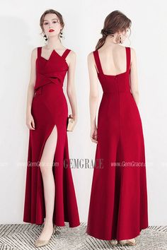 Sleeveless Evening Dress With Split Design For Prom, Red Split Dress For Prom, Red Maxi Length Dress With Split Design, Red Maxi Dress With Split Design, Red Party Dress With Split Design, Party Dress With Spaghetti Straps And Split Design, Spaghetti Strap Party Dress With Split Design, Sleeveless Evening Dress With Split Design, Party Maxi Dress With Spaghetti Straps And Split Design