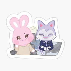 two cartoon animals sitting next to each other on a white background sticker with the words,