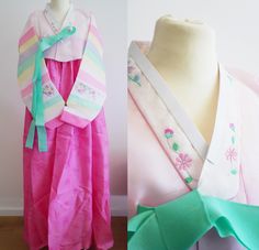 Material: korean hanbok silk Jeogori Top: 152 cm from left wrist to right wrist Width: 45 cm x 2 Length: 28 cm How to measure arm length: Standing naturally, from the left wrist through the shoulder through the base of the neck to the right wrist. chima dress: chest circumference 92 cm String: (56cm x 2cm) x 2 Length: 138 cm (inner shoulder strap 20 cm) Hem width: 314 cm ★People with a bust of up to 95 cm and a height of up to 163 cm can wear it beautifully. ★ -Shoes height not included. Very go Traditional Spring Wedding Hanbok, Traditional Korean Hanbok, Korean Hanbok, Traditional Korean, How To Measure, Deep Pink, Women's Costumes, Floral Embroidery, Light Pink