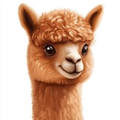 a brown llama with curly hair and big eyes