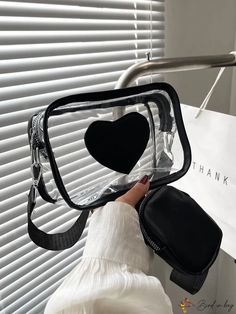 BirdinBag - Compact Heart Patch Square Bag with Coin Purse - Clear & Stylish Black Heart-shaped Bag For Gift, Black Shoulder Bag For Valentine's Day Gift, Black Heart-shaped Bag With Adjustable Strap, Heart-shaped School Bag With Adjustable Strap, Valentine's Day Gift Bag With Removable Pouch, Valentine's Day Heart-shaped Bag With Removable Pouch, Valentine's Day Travel Shoulder Bag, Rectangular, Valentine's Day Travel Shoulder Bag With Adjustable Strap, Heart-shaped Shoulder Bag With Removable Pouch As Gift