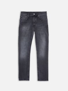 Slim fit jeans with a straight leg made in organic comfort stretch denim. These black jeans have been washed to a  mid-grey hue with light-grey highlights. The wash has revealed a slight graininess of the denim, and at seams, the wash has pronounced the construction of the jeans. Over thighs, knees, and back pockets soft, yet contrasting, wear-marks add highlights that give these jeans a washed-out and worn-in look. To us, there is something special with these grey hues of greatness. Urban Washed Black Jeans With Five Pockets, Classic Gray Straight Leg Jeans, Gray Washed Mid-rise Jeans, Mid-rise Washed Gray Jeans, Straight Washed Black Denim Jeans, Gray Classic Relaxed Fit Jeans, Classic Gray Relaxed Fit Jeans, Washed Black Jeans With Straight Hem And Five Pockets, Classic Washed Black Tapered Leg Jeans