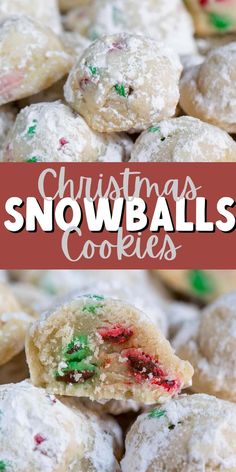 christmas snowballs cookies are stacked on top of each other