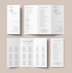 three fold brochure with the words, wedding program and price list on it