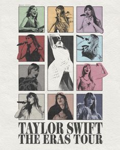 an advertisement for taylor swift the eras tour with images of women singing and holding microphones