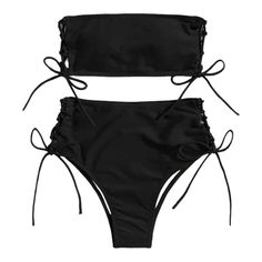 Black Women’s Side Tie Padded Bandeau High Waisted Bikini Swimsuit Size Large L Nwot Removable Padding. Makings From Hanger As Pictured. Nwot | Size: L | Color: Black | Fabric: 82% Polyamide 18% Elastane Item Id: Q71-00 Photographie Indie, Swimsuits Outfits, Swimming Bathing Suits, Cute Bathing Suits, Print Swimwear, Cute Swimsuits, Cute Bikinis, Cheeky Bikinis, Bathing Suits