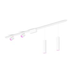 This ceiling track lighting kit in white includes two cylinder spotlights, two pendant lights, two 39.4 inch rails, and a PSU that sits in between two rails. Philips Hue, Hue Philips, Security Cameras For Home, Smart Lighting, Floor Lights, Recessed Lighting, Table Lamp Lighting, Home Security, String Lights