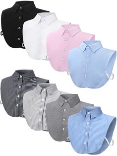 PRICES MAY VARY. Package Content: there are 8 pieces of fake detachable dickey collars available in different colors, enough quantity and classic colors to meet your everyday wear, match or change needs, and you can choose the proper colors according to your preferences or ideas Reliable Material: these practical half shirts round collar blouses are made of quality fabric, which feature fine workmanship, delicate and smooth appearance, clear and generous color, breathable and easy to clean and c Half Top Outfits, Dickie Collar Outfits, Dickey Collar, Collar Outfits, Blue And White Outfits, False Collar, Fake Collar, Half Shirts, Business Casual Outfits For Work