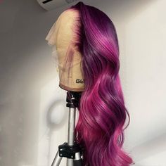 Boysenberry Purple Wavy Lace Front Wig – newhairagenda Lux Hair, Ombre Purple, Purple Wig, Green Wig, Hair Ombre, Peinados Recogidos, Prom Ideas, Colored Wigs, Peruvian Hair