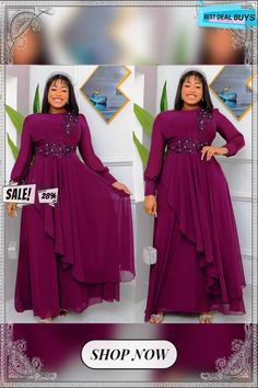 African Ladies Plus Size Chiffon Chic Formal Party Maxi Dress Chiffon Ruffled Dress For Party Season, Purple Chiffon Dress For Banquets, Purple Chiffon Dress For Party, Purple Chiffon Party Dress, Elegant Chiffon Party Dress, Ruffled Georgette Chiffon Dress For Party, Georgette Chiffon Dress For Banquet, Flowy Georgette Chiffon Party Dress, Flowy Chiffon Party Dress