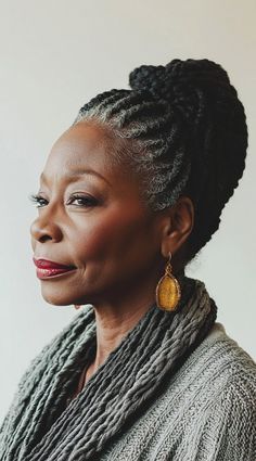 Braids for Older Black Women Over 50: 17 Elegant and Age-Defying Hairstyles to Try Natural Hair French Braids Black Women, Braided Hairstyles Older Black Women, Messy Box Braids Bun, Crochet Hairstyles For Older Black Women, Knotless Braids Updo Styles, Natural Hair Braid Out, Black Hair Updo Hairstyles Classy, Elegant Braids For Black Women, Silver Braids For Black Women