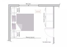 the floor plan for a small bedroom with an attached bed and closets in it