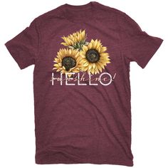 Spring themed ladies T-shirt. 140 GSM 60/40 Cotton Polyester Jersey. Front chest Hello Sunshine graphic. Lowe's Women's Knit Short Sleeve Graphic T-shirt (X-large) Polyester in Red | SFPL-11318 WGL XL Sunshine Graphic, Hello Sunshine, Knit Short, Ladies T Shirt, Knit Shorts, Knitting Women, Top Shirt, Graphic T Shirt, Graphic Tshirt