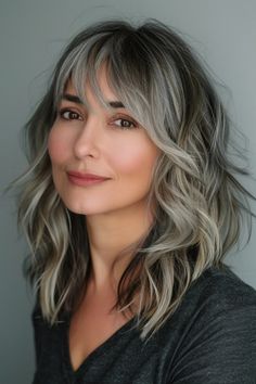 24 Stunning Ideas For Bangs For Women Over 50 Grey Hair And Bangs, Long Layered Grey Hair With Bangs, Gray Hair Bangs Over 50, Grey Hair Bangs, Bangs Grey Hair, Ideas For Bangs, Gray Hair With Bangs, Soft Wispy Bangs, Bangs For Women Over 50