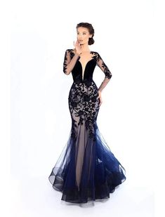 Prom Dress Long Sleeves, Tulle Prom Dress Long, Evening Gowns Online, Tarik Ediz Dresses, Blue Evening Gowns, Dress Couture, Formal Evening Gown, Prom Dress Long, Tarik Ediz