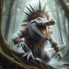 an image of a creature in the woods with its mouth open and teeth wide out